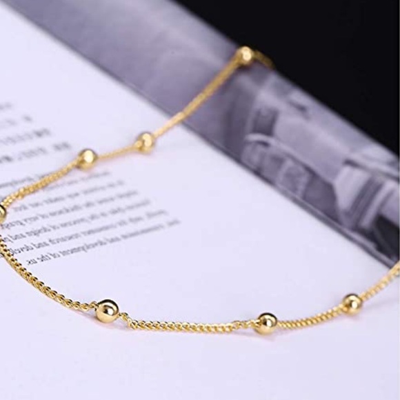 18k Gold Chain Choker Bead Pendant Necklace - Picture 3 of 4